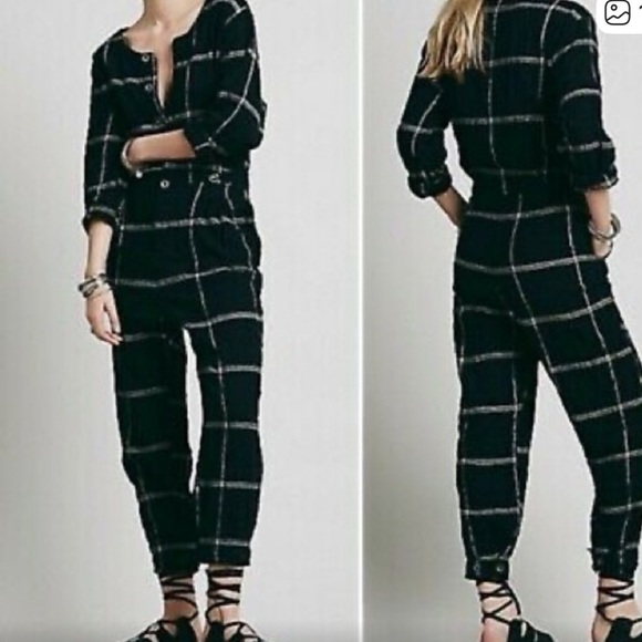 Free people keep it in checkered Sz large L jumpsuit with pockets as seen on TV - Picture 2 of 16
